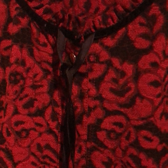 Tommy Hilfiger blouse faux velvet brocade roses ruffled neckline n cuffs M - Picture 4 of 6